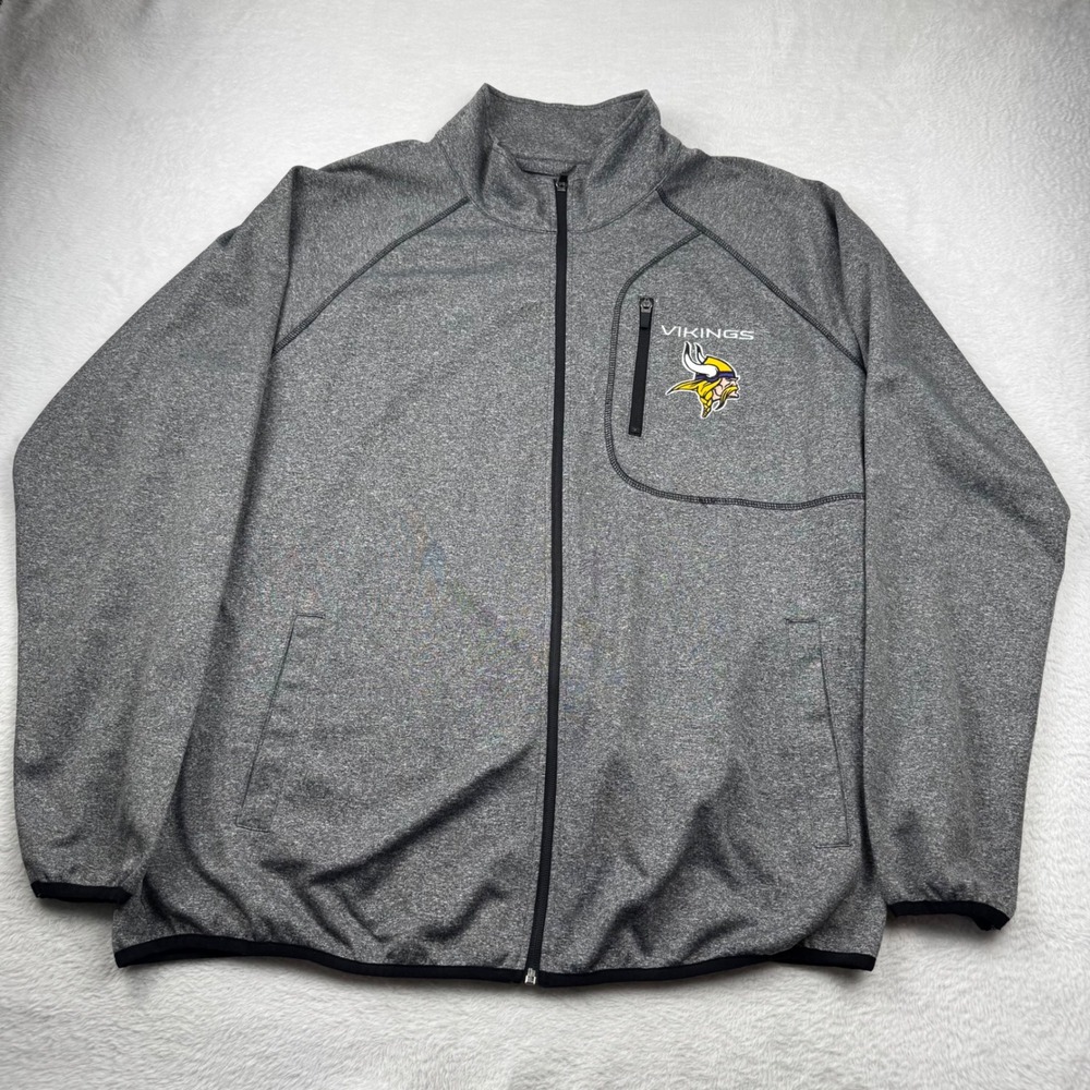 NFL Minnesota Vikings Jacket Mens XXL Gray Full Zip Heathered Performance Fleece